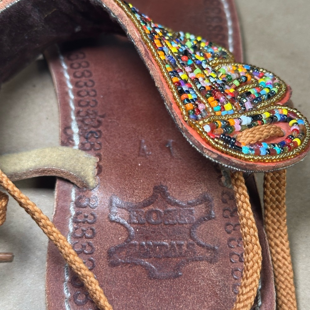 Beaded Boho Leather Sandals Size 41 - Picture 4 of 7